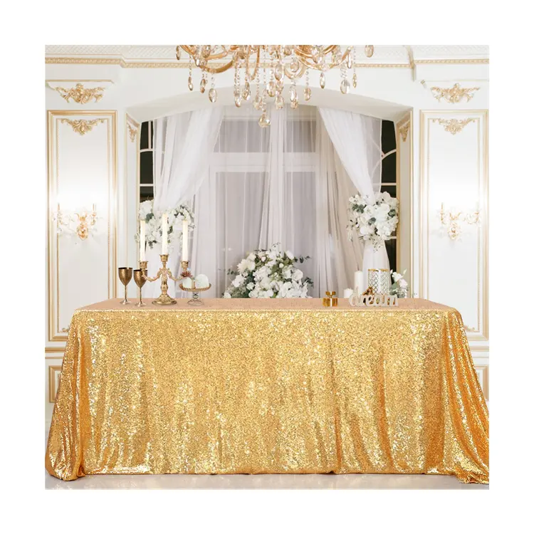 Luxury silver black champagne gold 3 mm sequin tablecloth rectangle wedding table cloth for party event wedding decoration