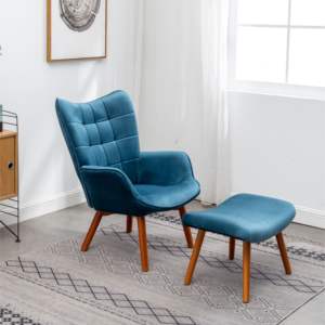 DB Leiria Contemporary <b>Blue</b> Armchair Silky Velvet Tufted <b>Accent</b> <b>Chair</b> with Genuine Leather Ottoman for Home Office - Product Image 2
