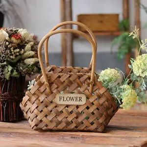 High Quality Medium Gift Decoration Plant Basket Handmade Wood Garden Flower Weaving Hanging Wooden Baskets