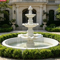 Fontaine d'eau classique YOUFINE à 3 niveaux en marbre blanc, sculptée à la main, pour aménagement paysager de complexe hôtelier