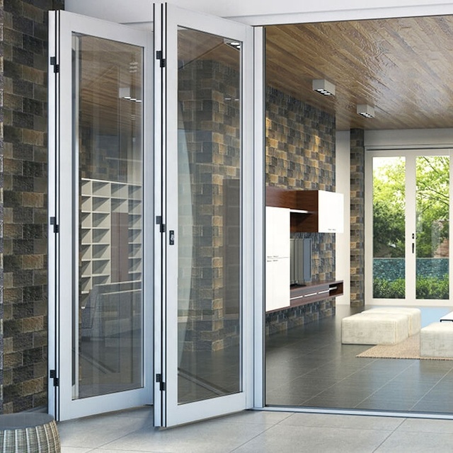TOMA Modern Double Glazed Front Screen Door for Apartments Aluminium Folding Glass Fiberglass Netting Finished Aluminum Alloy
