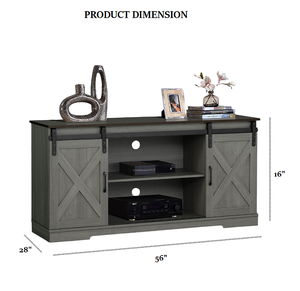 Mid-Century Style <b>Adjustable</b> TV Stand Living Room Two Tone Design Metal Black Accent X-Cross Sliding Drawer Door Brown Gray - Product Image 4