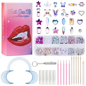 Kit de bijoux dentaires DIY, kit de pierres précieuses pour les dents avec colle et lampe UV, décoration de bijoux en pierres précieuses transparentes pour les dents, kit de pierres dentaires scintillantes - Product Image 1