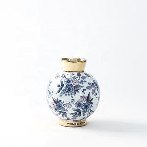 <span class=keywords><strong>Florero</strong></span> decorativo de cerámica para interior y exterior, jarrón de porcelana de color azul y <span class=keywords><strong>blanco</strong></span>, <span class=keywords><strong>dorado</strong></span>, para flores - Product Image 3