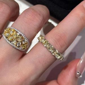 Bague de luxe française en argent pur S925, diamant jaune, cercle complet, polyvalente, exquise, élégante, étincelante, incrustation de carbone élevé - Product Image 5