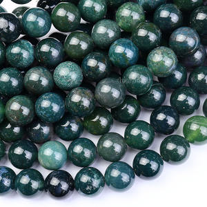 Perles en vrac en <span class=keywords><strong>pierre</strong></span> d'agate de mousse verte <span class=keywords><strong>semi</strong></span>-précieuse naturelle bon marché en gros pour la fabrication de bijoux 4/6/8/10/12mm, 38CM - Product Image 1