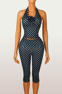 Women's New Polka Dot Slim-Fit <b>Sexy</b> Halter Neck Tie-Front Crop Top & Cropped Pants Casual 2-Piece <b>Set</b> Fashion - Product Image 6