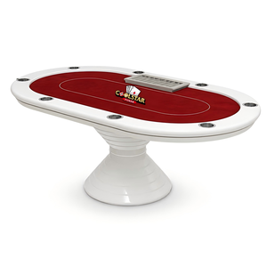 Table de poker Texas Hold'em ovale de style italien 219x125x79cm en bois massif blanc pour plusieurs joueurs, idéale pour les villas, clubs et salles de jeux - Fournisseur en gros - Product Image 1