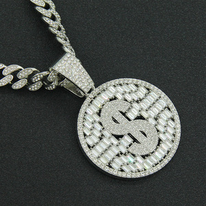 Collar con Colgante Grande de Cristal con Símbolo del Dólar Estadounidense, Estilo Hip Hop, con Cadena Cubana de Miami para Hombre y Mujer - Product Image 4