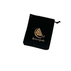Wholesale Customize Golden Logo Print 7x9cm Small <b>Black</b> Jewelry Packing Pouch Drawstring Gift <b>Velvet</b> Bag - Product Image 1