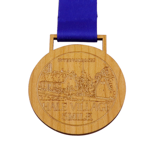 Medalla y trofeo de madera con diseño 3D personalizado, Logo grabado láser, insignia deportiva en blanco con cinta, recuerdo barato - Product Image 2