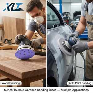 Disco Abrasivo in Ceramica Viola da 6 Pollici con 15 Fori, Retro in Velcro, Carta Abrasiva Senza Colla P60-P800 per Riparazione Carrozzeria <span class=keywords><strong>Auto</strong></span>, Campione Gratuito - Product Image 3