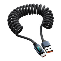 Kabel Data Spring dengan Layar Digital 120W Pengisian Cepat Dual Type C untuk iPhone 18 Huawei Xiaomi Mobil 6A Kabel Pengisian Flash