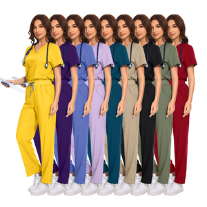 Ensembles d'uniformes médicaux pour femmes, pantalons à jambes larges côtelés à taille élastique, en tissus extensibles, pour dentistes et infirmières, vente en gros - Product Image 2