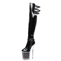 Discothèque 20cm boucle de ceinture noir sur le genou bottes Flash 8 pouces Punk femmes gothique exotique danseur Sexy fétiche bande pôle danse