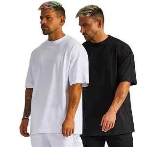 Camiseta holgada de algodón de calidad de lujo de nuevo diseño, marca de hombros caídos pequeños, camiseta de hombre de gran tamaño en blanco