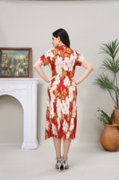 Robe midi plissée rouge à fleurs pour femme, manches courtes, col rond, style Miyake, décontractée, pour fête ou plage, taille unique, vêtements ODM OEM