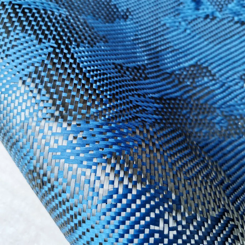 ZAME Blue Camouflage Carbon Aramid Hybrid Cloth Camo tessuto in fibra di carbonio Camouflage Jacquard Hybrid Fabric