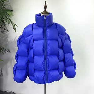 Fahion high streetwear custom plus oversized 3D weave plaid padded bubble puffer down jacket for unisex