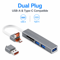Hub USB 2.0 5 ports avec couvercle anti-poussière pliable en alliage d'aluminium, lecteur de carte SD, Type-C/USB3.0, Plug & Play pour MacBook et ordinateur portable