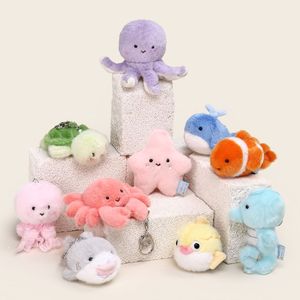 Porte-clés en peluche série animaux marins mignons (Dauphin, <span class=keywords><strong>Crabe</strong></span>) avec fonction sonore, poupée en peluche rembourrée <span class=keywords><strong>de</strong></span> coton PP, jouet en peluche doux pour machine à griffes - Product Image 2
