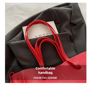 Nouveau sac fourre-tout pour femme de style rétro français, grande capacité, avec motif lychee, doublure en PU, sac à bandoulière - Product Image 3