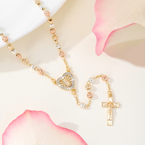 Colliers pendentif coeur plaqué or 14 carats Trois couleurs perlées <span class=keywords><strong>amour</strong></span> Virgen De Guadalupe Collier <span class=keywords><strong>pour</strong></span> dames Collier chapelet - Product Image 3