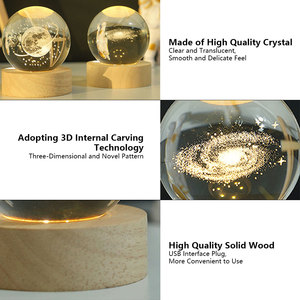 Boule de cristal planétaire de 6 cm avec base en bois illuminée, luminaires d'intérieur intelligents - Product Image 6