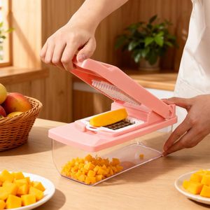 Hache-légumes rose - Hachoir à oignons - Mandoline multifonctionnelle 15 en 1 - Trancheuse à légumes et fruits - Coupe-légumes avec panier - Product Image 5
