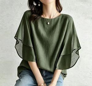 Camicetta <span class=keywords><strong>Nera</strong></span> da <span class=keywords><strong>Donna</strong></span> con Scollo a Barca, Maniche a Balze Stratificate e Volant, Tunica Ampia e Fluida, Top Casual Estivo per Tutti i Giorni, Camicia da <span class=keywords><strong>Donna</strong></span> - Product Image 4