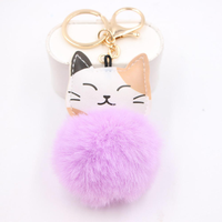 Llavero de bola de pelo sintético con diseño de gato, colgante de gato, decoración para llaves, adorno para coche, accesorios para bolso de mujer