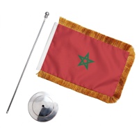 Drapeau de table en satin à franges du Maroc, avec base en plastique argenté, portable, pour réunions d'entreprise et salons professionnels, achat en gros