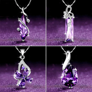 Collana con Pendente a Marquise Viola per Donne, Collana Corta Semplice, Elegante Accessorio per il Collo - Product Image 1
