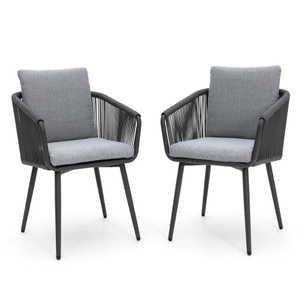 Outdoor Patio Dining Chairs All-Weather <b>Waterproof</b> Woven Rope Seating <b>Set</b> 2 Modern Bistro Chairs Adjustable Height Armrest - Product Image 2