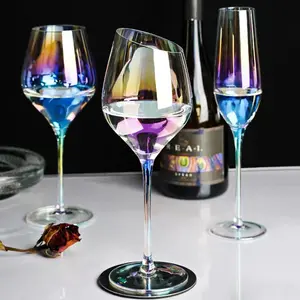 Wholesale Glassware Colored Goblet Wine Glasses Water Glass Pressed Blue Glass Goblets