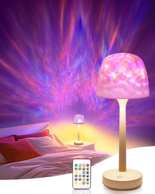 Portable Ocean Wave Cordless Projector Light RGB Color Touch/Remote Control LED Aurora Projector Night Light for Bedroom Party