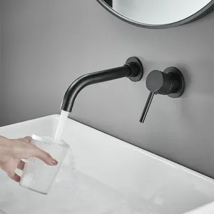 Hot Sale Single Hole Antique Brass Wall Mounted Bathroom Basin Faucet Mixer Black Concealed Faucet For Basin Tap