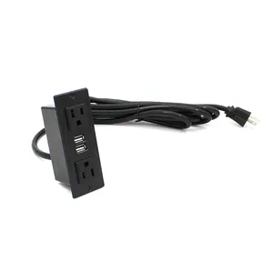 Stopkontak AC 2 US dengan 2 Port USB Pengisi Daya AS Stopkontak Elektrik untuk Furnitur