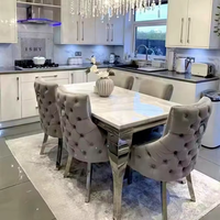 Ensemble de salle à manger en métal Runwood, cadre argenté, plateau en marbre, table de salle à manger avec 6, 8 ou 10 chaises, mobilier de luxe pour cuisine et restaurant
