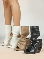 Stivaletti alla Moda con Tacco Alto 13 CM/5'', Punta Aperta, in Morbida Pelle PU, Tacco Unico Snellente, Taglie 34-43 #