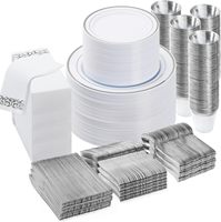 700 pièces de vaisselle jetable en plastique blanc argenté de qualité supérieure, comprenant 200 assiettes, 300 couverts, 100 gobelets, 100 serviettes