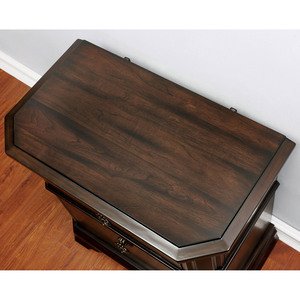 Espresso Nightstand Faux Wood Carved Details Bronze Ring Pulls Solidwood <b>2</b>-<b>Drawer</b> Bedroom Furniture <b>Storage</b> <b>Drawer</b> - Product Image 2