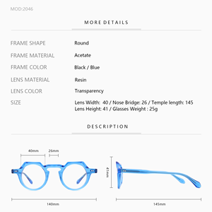Montures de lunettes en acétate d'épaisseur ronde rétro <span class=keywords><strong>pour</strong></span> lunettes Montures de lunettes optiques en acétate pur <span class=keywords><strong>pour</strong></span> hommes et femmes - Product Image 5