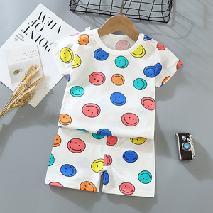 Ensemble short à manches courtes rayé décontracté pour enfants petit sous-vêtement en coton pour bébé d'été de taille moyenne T-shirt à col pour garçons et filles - Product Image 3