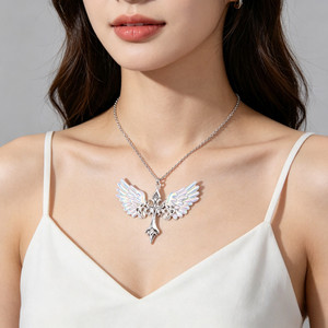 Collares con Colgante <span class=keywords><strong>de</strong></span> Cruz y Alas <span class=keywords><strong>de</strong></span> Ángel Estilo Y2K para Mujer, Cadena <span class=keywords><strong>de</strong></span> Acero Inoxidable, Joyería Subcultural - Product Image 2