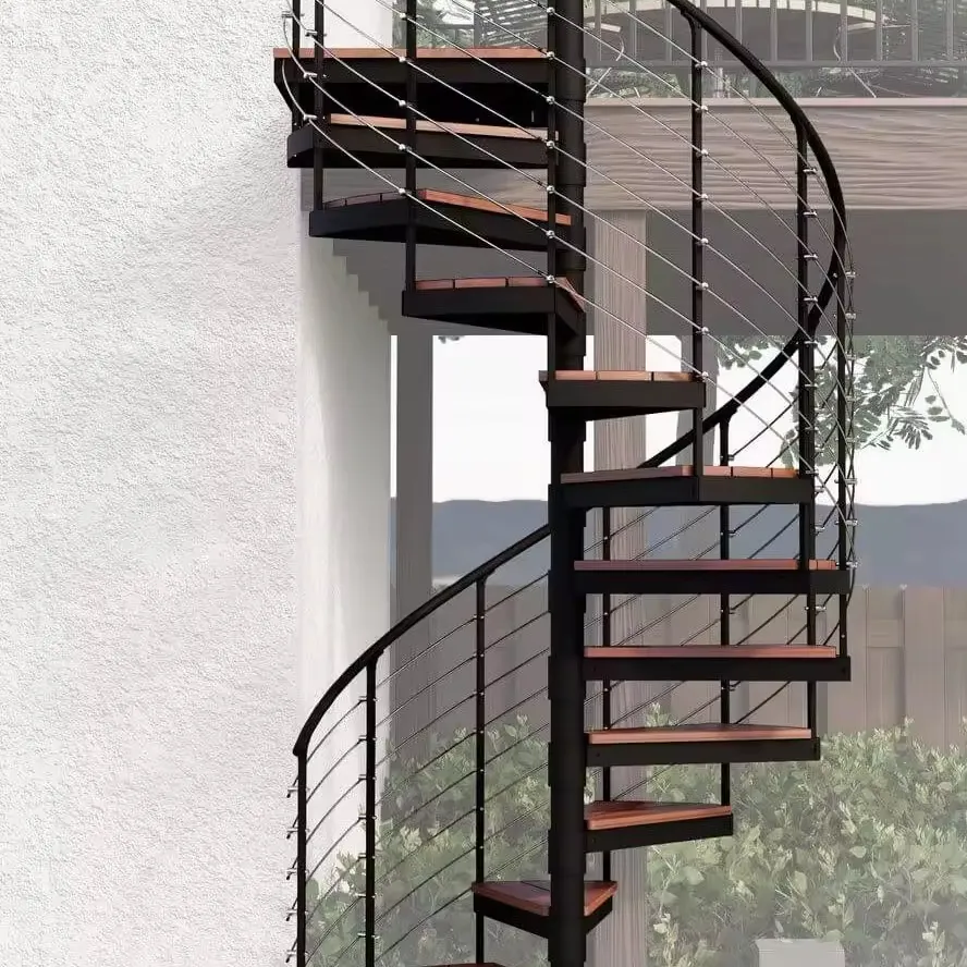 CBMmart Modern deign tangga melengkung spiral, tapak logam kayu dalam ruangan untuk villa rumah hotel mewah desain sederhana