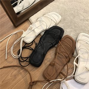 Sandalias de Mujer Tallas Grandes 35-43, Oferta, Nuevas, Sandalias Planas con Punta Abierta, Sandalias con Cordones - Product Image 1