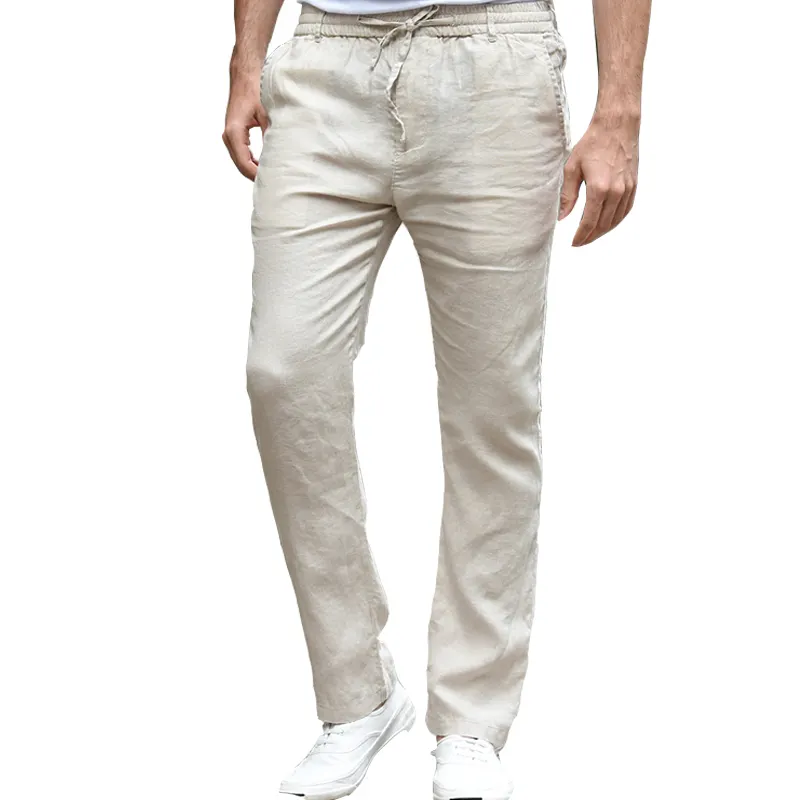 Özelleştirilmiş ince düz rahat şık ince pantolon özel tasarlanmış pantolon erkek keten