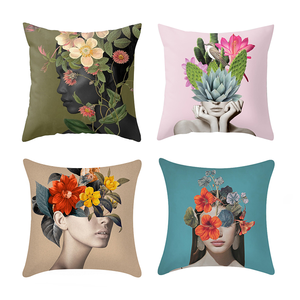 Funda de Almohada Decorativa Moderna con Estampado de Personajes, Diseño Floral y Retrato de Mujer para Decoración de Sofá - Product Image 1