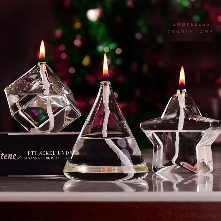 Lampe à huile en verre soufflé transparent simple conique rechargeable lampe à huile en verre de mariage pour la fête à la maison décorative